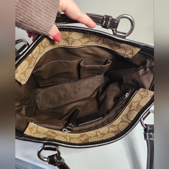 Coach F18917 Peyton Tote Tan Khaki Signature PVC Brown Trim Handbag - Picture 6 of 11